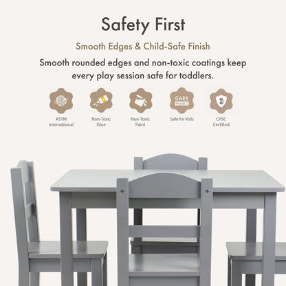 Humble Crew Wood - Juego de 4 sillas y Mesa para niños, Color Gris