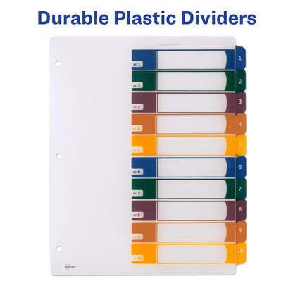 Avery 11818 - Divisores de plástico con 10 pestañas, tabla de contenido personalizable, pestañas multicolores, 1 juego