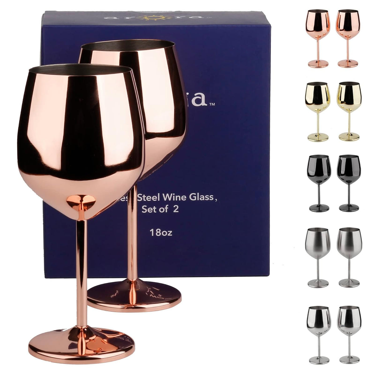 Arora 851012 - Juego de 2 copas de vino de acero inoxidable, 3.5 pulgadas de profundidad x 8.3 pulgadas de alto (851012)