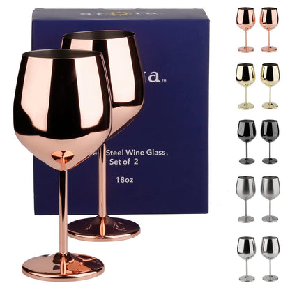 Arora 851012 - Juego de 2 copas de vino de acero inoxidable, 3.5 pulgadas de profundidad x 8.3 pulgadas de alto (851012)
