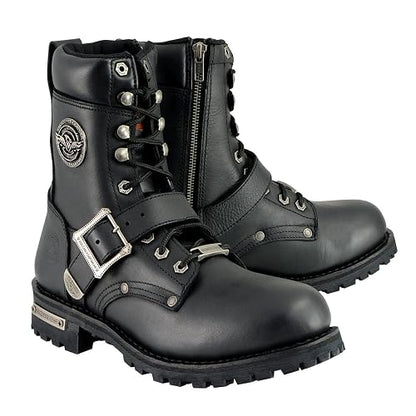 Milwaukee Leather MBM101 - Botas de Motocicleta con Cordones de Piel Negro para Hombre, con Hebillas y Cierre Lateral, 9