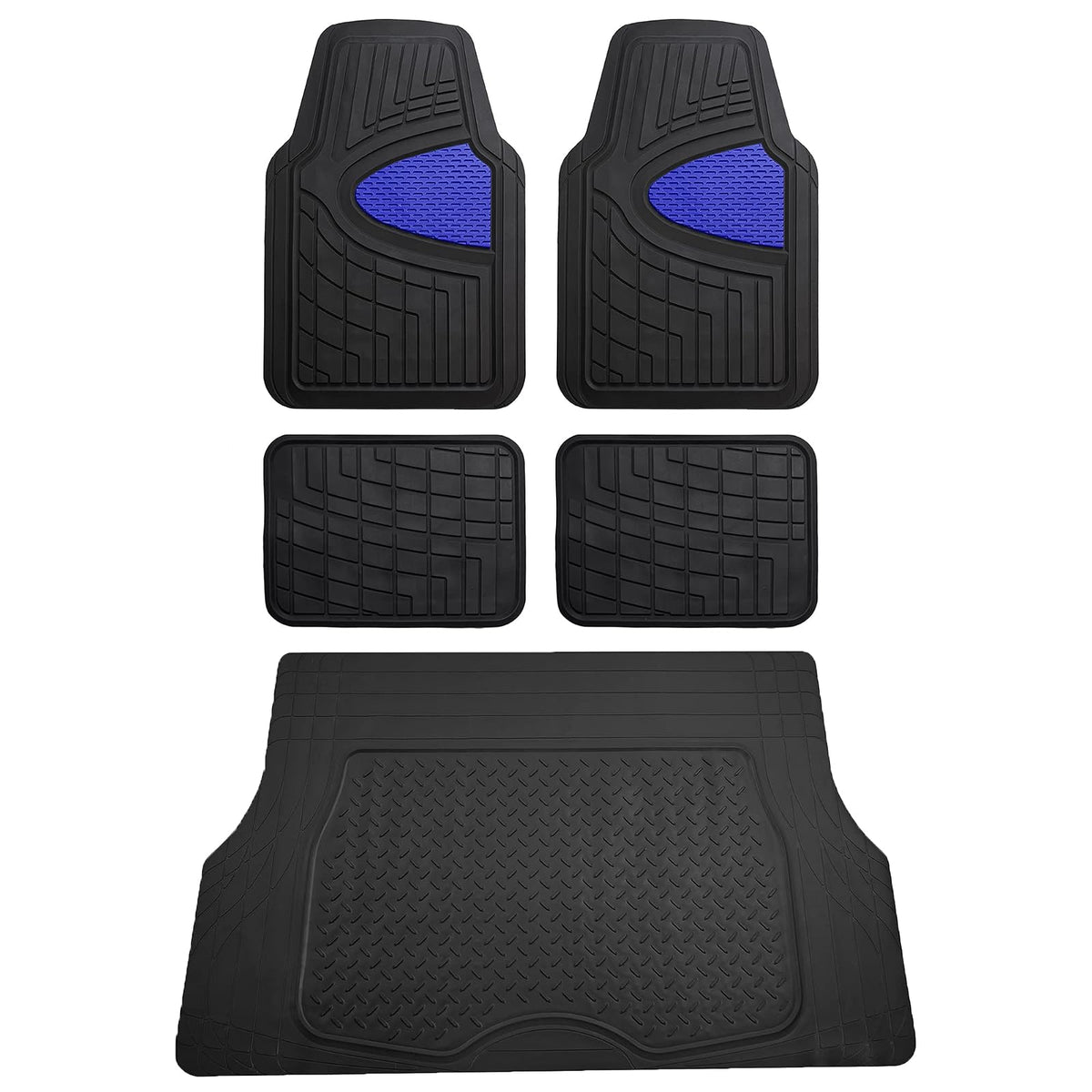 FH Group F11311BLUE Juego Completo de Alfombrillas de Goma Canal Alto con Forro de Carga, Azul, Universal