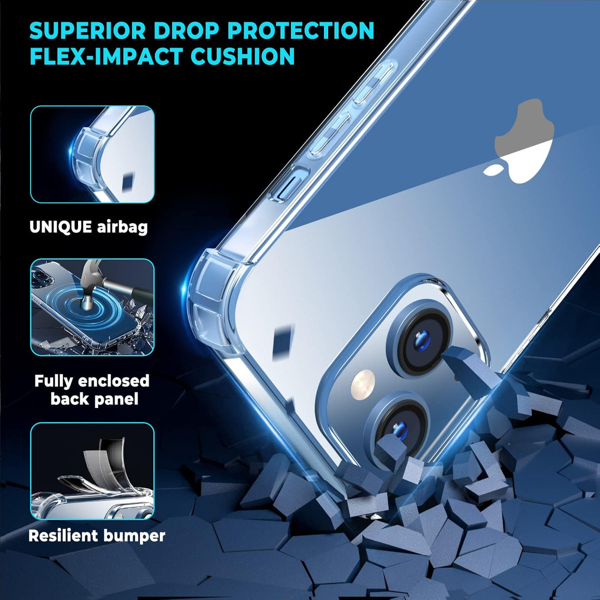 ORIbox Funda para iPhone 13, con 4 Esquinas a Prueba de Golpes, Transparente, Funda para iPhone 13