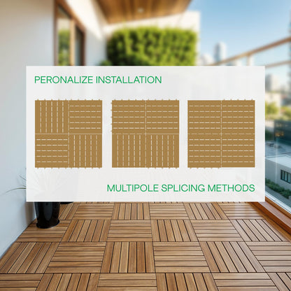 IDZO - Azulejos de cubierta entrelazados, 10 baldosas impermeables de madera de acacia, piso duradero para espacios interiores y exteriores, ideal para patios, balcones, cubiertas, cobertizos