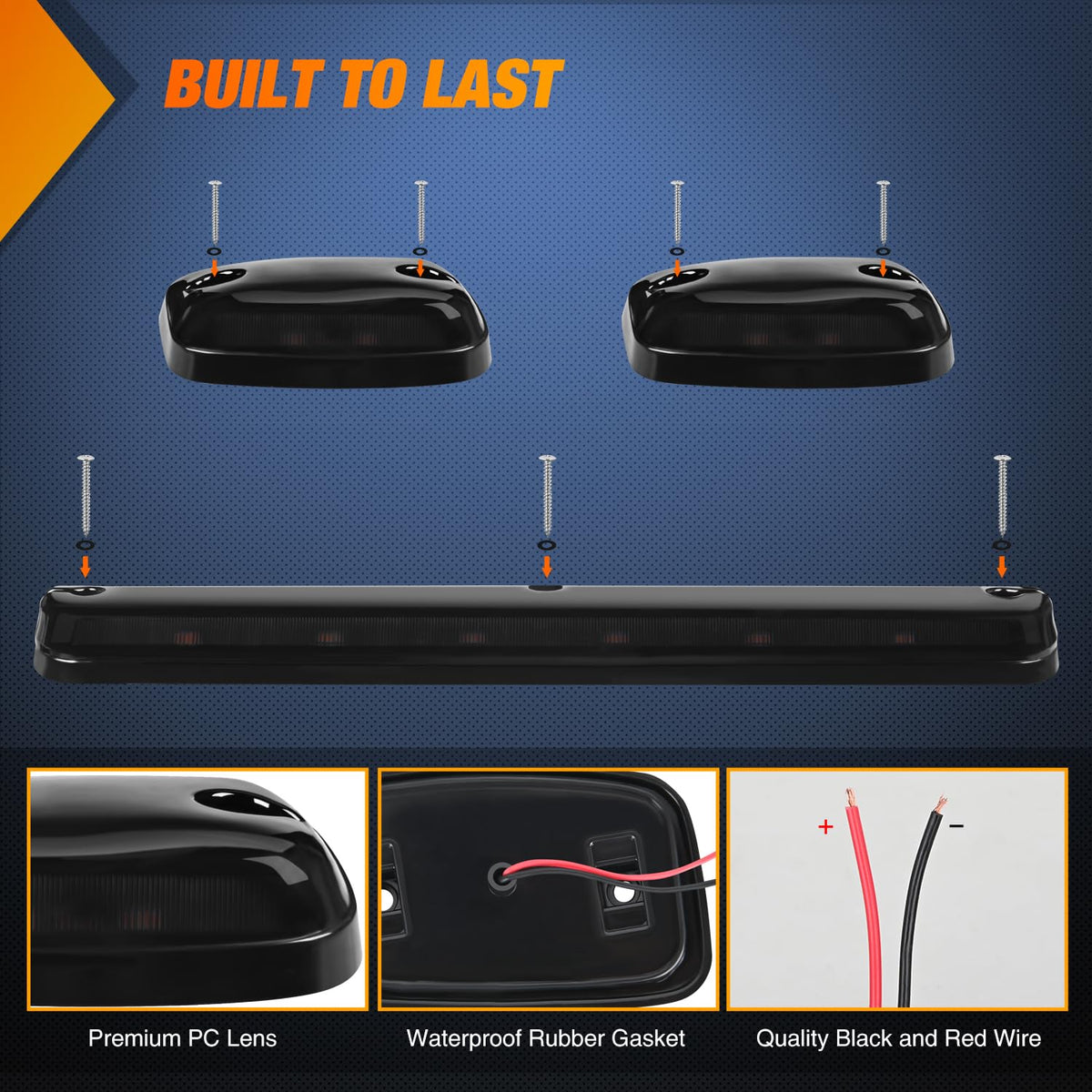Nilight LED Cab Marker Lights 3 PCS Smoke Lens Amber Clearance Roof Running Light Compatible with 2007-2014 Silverado Sierra 1500 2500 3500 2500HD 3500HD