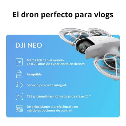 DJI Neo, dron mini con cámara 4K UHD para adultos | 135 g dron que vuela siguiéndote, despega desde la mano, seguimiento de objetivos, QuickShots (sin control remoto)