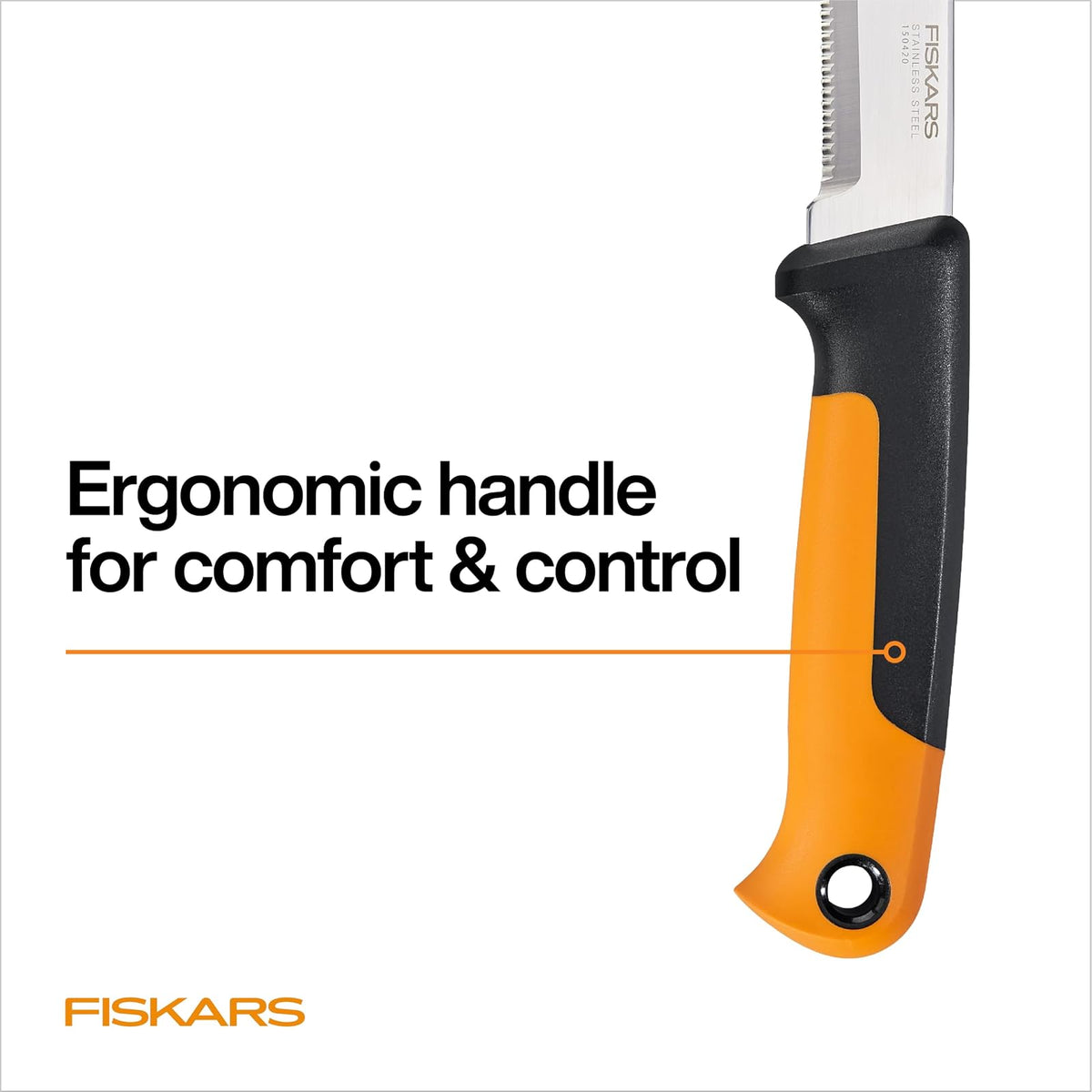 Fiskars - Cuchillo de cosecha con borde dentado, herramienta de mano de jardinería con hoja de punta plana y vaina, perfecto para tallos gruesos y tallos