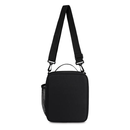 PackIt® - Fiambrera cruzada congelable, negra, construida con tecnología ECOFREEZE®, totalmente congelable, plegable, reutilizable, con asa superior, bolsillo frontal deslizante. Llevar sin esfuerzo