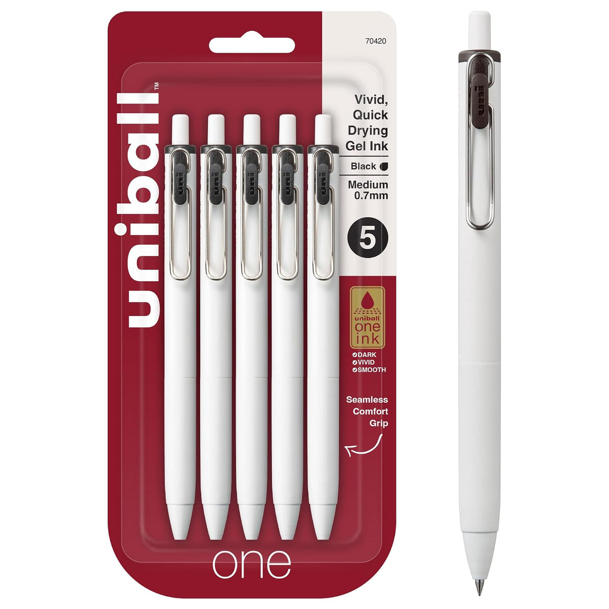 uni-ball One Bolígrafos de Gel Retráctiles Micro Punta 0.5 mm - Medium (3 - 5 Count (Pack of 1) - Negro
