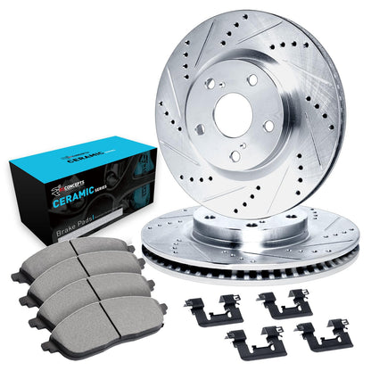 R1 Concepts Kit de freno delantero para Nissan Sentra 2013-2019 | almohadillas para orejas de cerámica, rotores ranurados perforados eLINE | Hardware | 11 pulgadas delantera