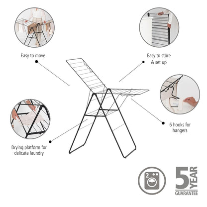 BRABANTIA | Tendedero de Secado para Ropa | Negro Mate | 20 m de Secado | Plegable y Resistente