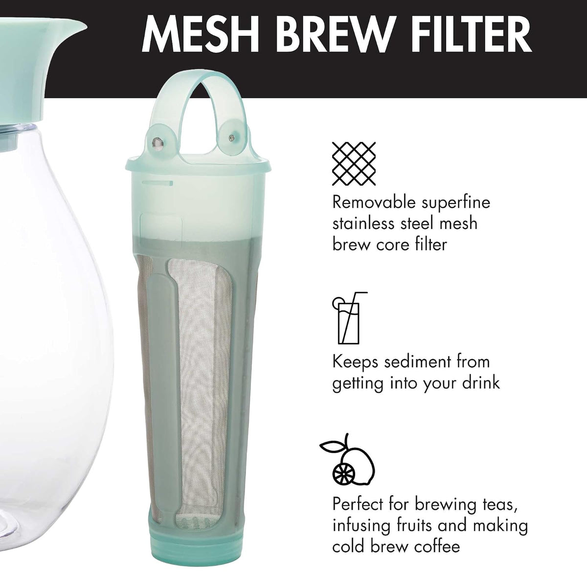 Primula The Big Ice Tea Maker e infusor, jarra de plástico para bebidas a prueba de fugas, tapa hermética, filtro reutilizable de malla fina, fabricado sin BPA, apto para lavaplatos, agua