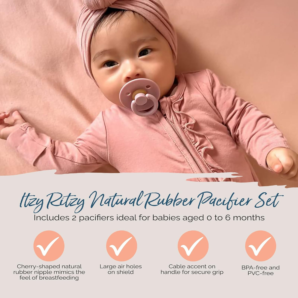 Itzy Ritzy Chupones de goma natural; para edades de 0 a 6 meses, flor y palisandro