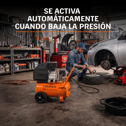 Truper COMP-25LT, Compresor de aire, lubricado, potencia máxima, 3 HP, 120 V, horizontal 25 L