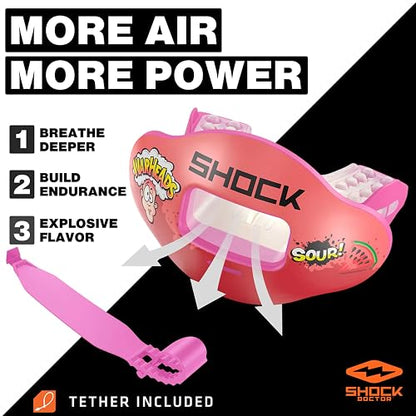 Shock Doctor Protector Bucal Kool Aid MAX Air Flow | Unitalla, sabor cereza puncha tropical, protección labial completa, compatible con tirantes, ajuste instantáneo para fútbol