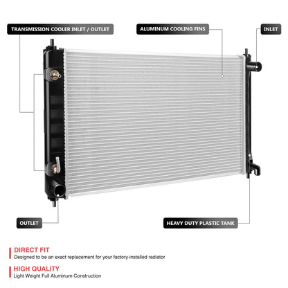 DNA Motoring OEM-RA-2988 Radiador de aluminio compatible con Altima AT 07-18, 26-3/8 pulgadas de ancho x 16-1/8 pulgadas de alto x 11/16 pulgadas de profundidad, entrada de 1-3/8 pulgadas / salida de 1-3/8 pulgadas