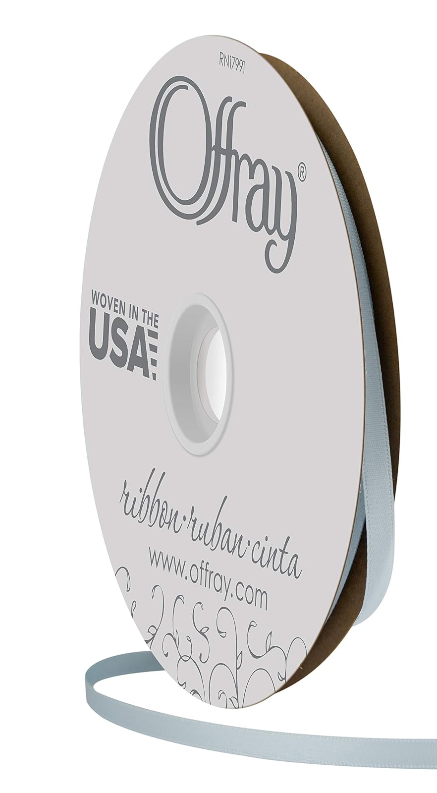 Offray Craft cinta de satén de doble cara, 7/20.3 cm de ancho por 20-Yard carrete, blanco antiguo, Azul claro, 1/4 Inch x 100 Yard, 1