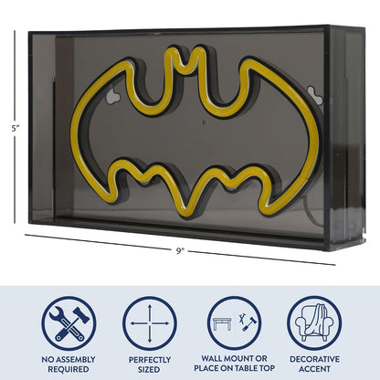 DC Comics Batman - Letrero acrílico de neón con luces para pared o mesa, 9 pulgadas de ancho x 5 pulgadas de alto x 1.8 pulgadas de profundidad