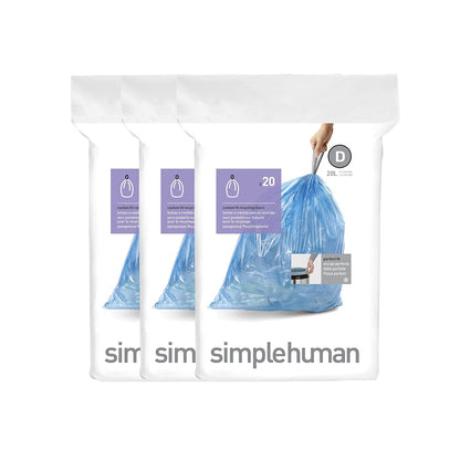 simplehuman Bolsas de Basura a la Medida Paquete de 60 - Code D recycling - 20L - 5.2 Gallon - forros de reciclaje
