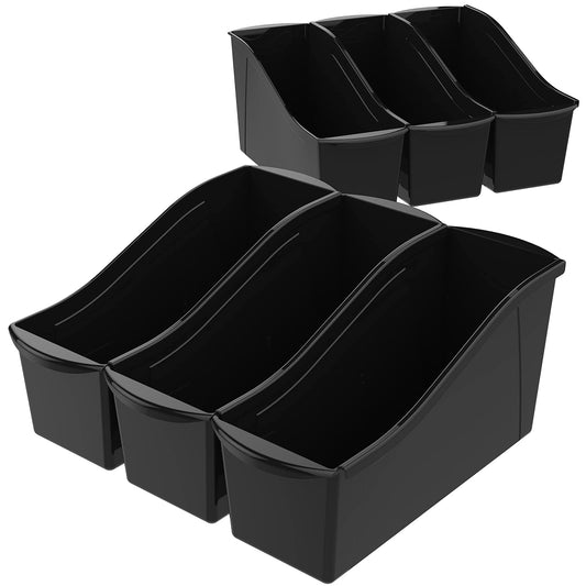Storex 70109E06C) - Contenedor grande para libros, organizador de plástico entrelazado para el hogar, la oficina y el aula, color negro (Paquete de 6)