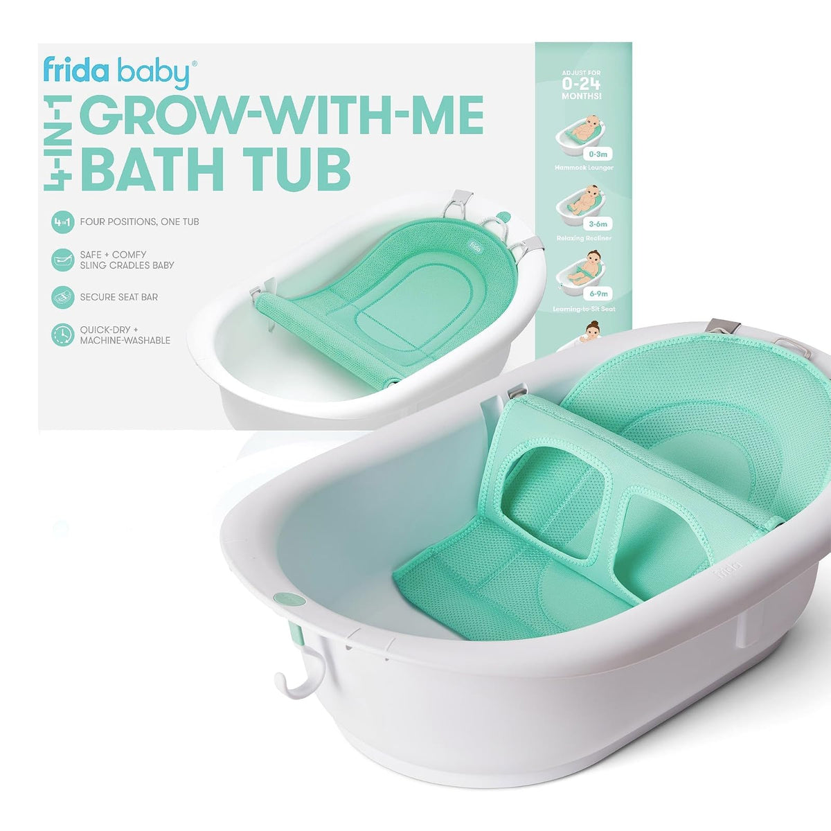 Frida Baby 4 en 1 Crece Conmigo - Tina para bebés recién Nacidos y niños pequeños con Asiento de baño extraíble y Respaldo para Apoyo