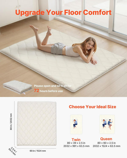 VEVOR - Colchón de futón japonés, 100% Espuma cómoda de Alta Densidad, tapete Plegable de Tatami con Bolsa de Almacenamiento, Almohadilla de Dormir para Acampar, recámara o Yoga