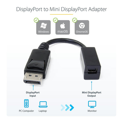 Startech CABSTA4100 Adaptador Displayport Macho A Mini Displaypor - Dp M, Mini Dp Fm, Macho/Hembra, Color Blanco