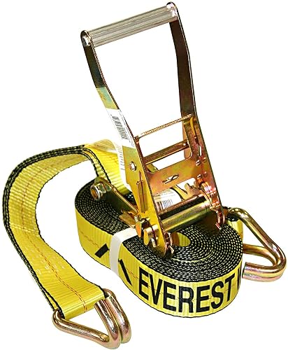 Everest - Amarre de trinquete de primera calidad, paquete de 1, 2 pulgadas, 27 pies, carga de trabajo de 3333 libras, resistencia a la rotura de 10000 libras, gancho en forma de doble J, correas de carga perfectas para mover electrodomésticos, equipos de 