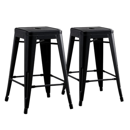 AC Pacific Modern Backless Light Weight Industrial Metal Barstool 4 Leg Design, 24" Seat Bar Stools (Set of 2), Matte Black Finish