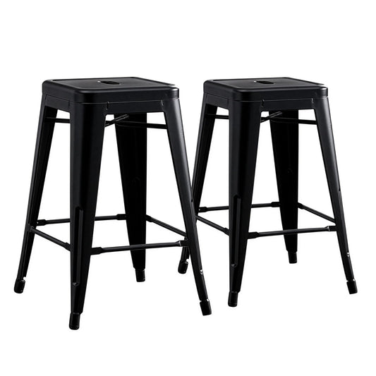 AC Pacific Modern Backless Light Weight Industrial Metal Barstool 4 Leg Design, 24" Seat Bar Stools (Set of 2), Matte Black Finish