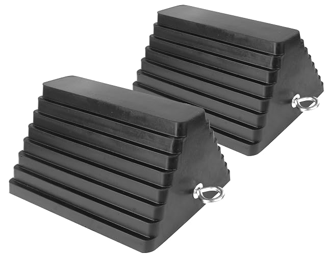 MaxxHaul 80681 2 Pack Solid Rubber Heavy Duty Wheel Chock with Eyebolt 2 Pack