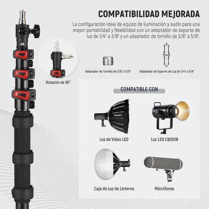 NEEWER 7.5ft/230cm Soporte Boom Pole, Portable Telescópico Alumino Soporte Luz con 1/4" 3/8" 5/8" Tornillo/Flip Bloqueo/Correa de Hombro para Strobe Flash Micrófono, MAX. Carga 11LB/5KG, MS-230C