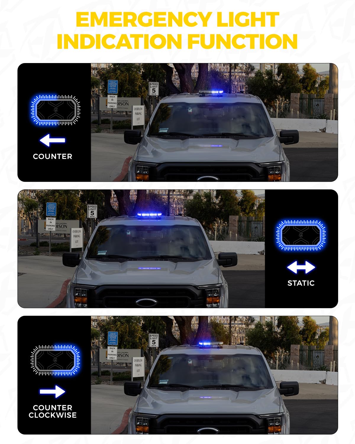Xprite - Luces LED azules para techo, luz estroboscópica, base magnética, advertencia de peligro, tráfico, precaución, barra de luz policial, 38 modos de parpadeo, controlador, para camiones, bomberos