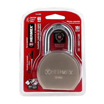 Hermex CA-65Q, Candado redondo, 65mm, gancho corto, llave de puntos, blíster