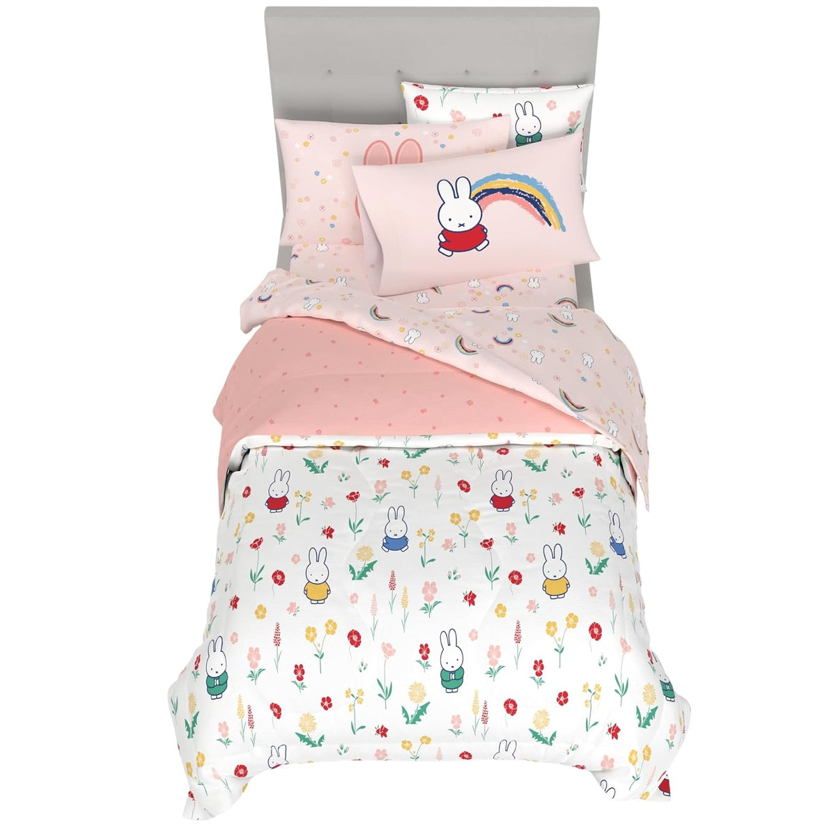 Franco Juego de Ropa de Cama Miffy, Edredón Reversible con Funda - 5 Piece Twin Size - Miffy