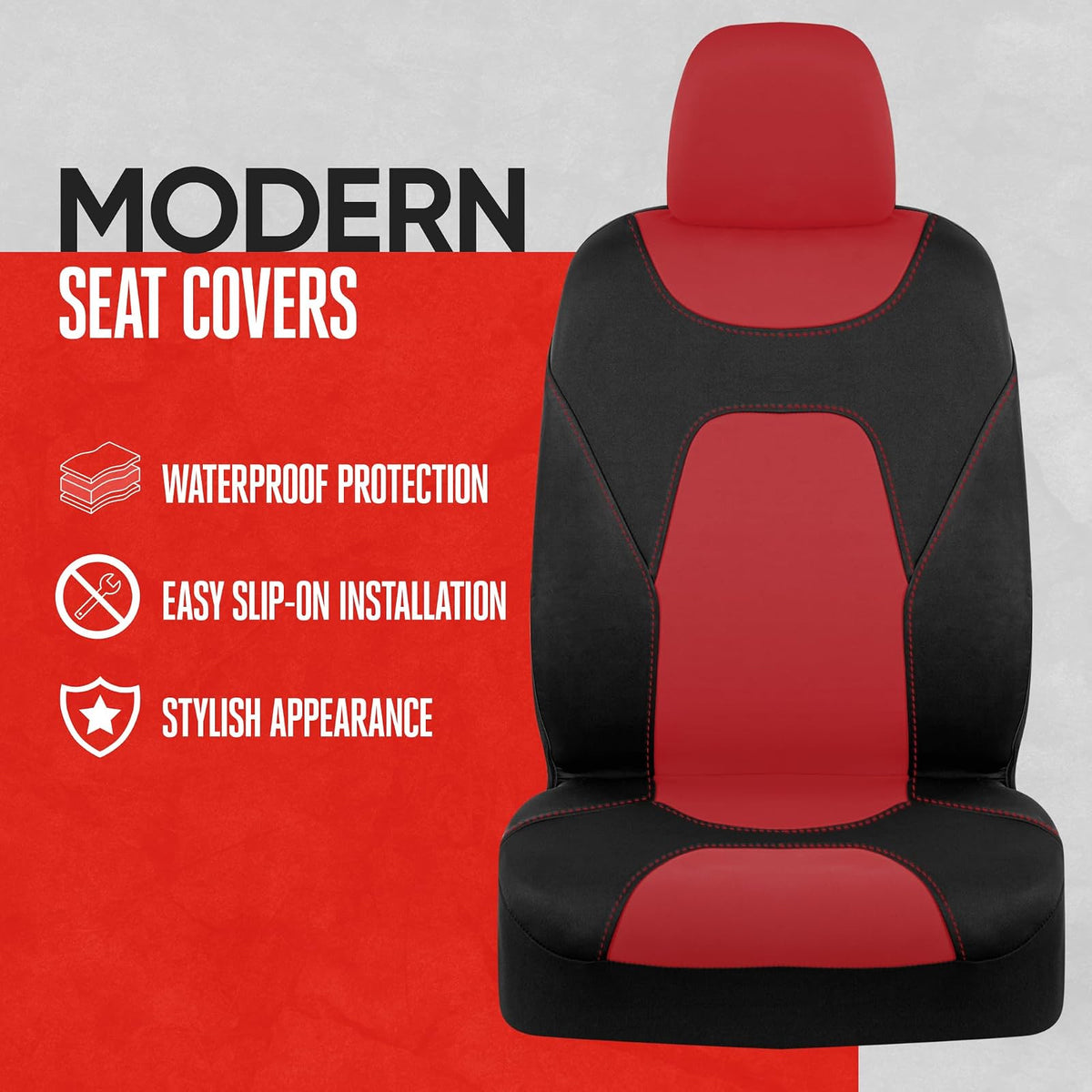 Motor Trend AquaShield - Fundas de asiento de automóvil para asientos delanteros, color rojo, fundas de asiento impermeables de dos tonos para automóviles, juego de fundas de asiento delantero de neopreno, fundas interiores para automóvil, camión, furgoneta, SUV