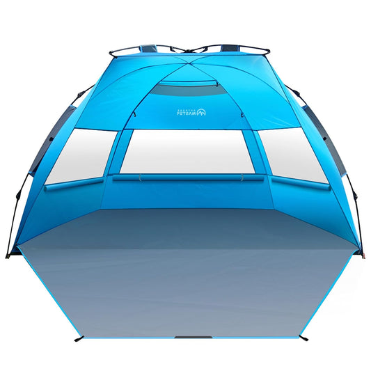 OutdoorMaster - Tienda de campaña de Playa desplegable para 4 Personas, fácil de Instalar y portátil, toldo de Playa con protección UPF 50+, protección UV, tragaluz extraíble, tamaño Familiar