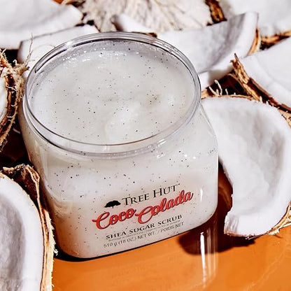 TREE HUT, Coco Colada Shea Sugar Scrub, Exfoliante Corporal de Azúcar Natural con Manteca de Karité y Esencia de Coco y Piña, Exfolia e Hidrata la Piel, 510 gramos