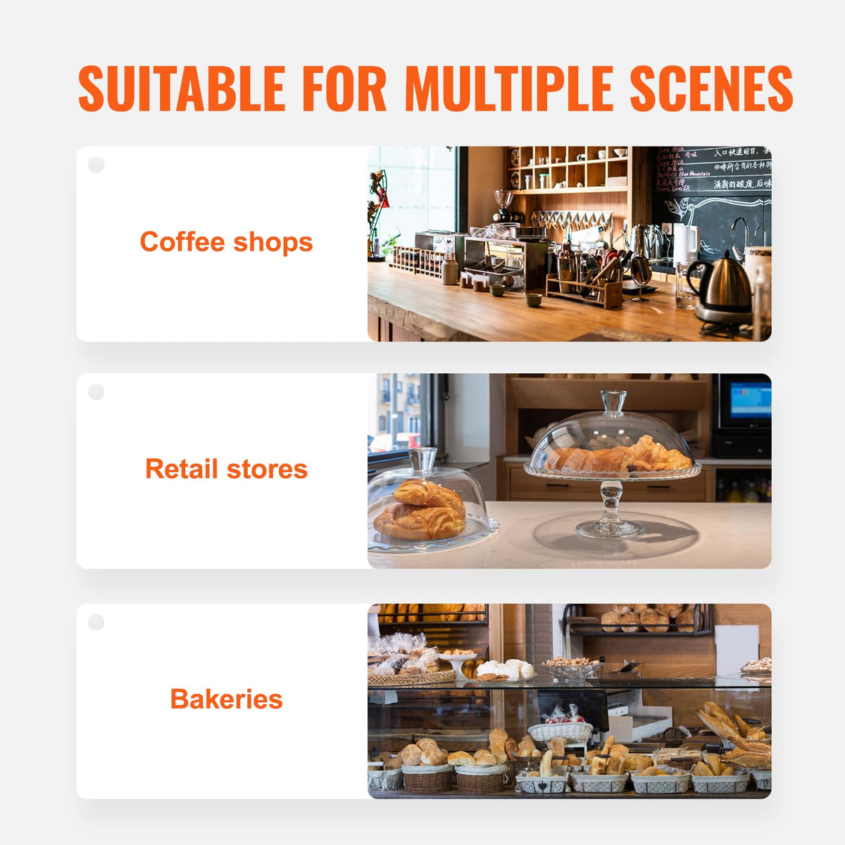 VEVOR - Vitrina de repostería, 3 niveles, vitrina comercial de panadería, caja de exhibición de acrílico con acceso a la puerta trasera y estantes extraíbles, mantiene fresco para rosquillas, galletas