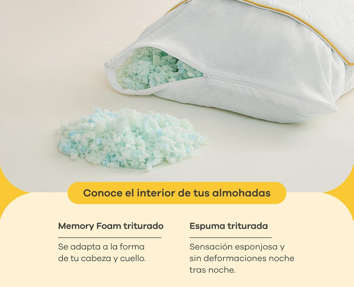 Nooz Almohadas Pack de 2 Adaptables Estándar Memory Foam Ajustables Altura Personalizable Soporte Cuello