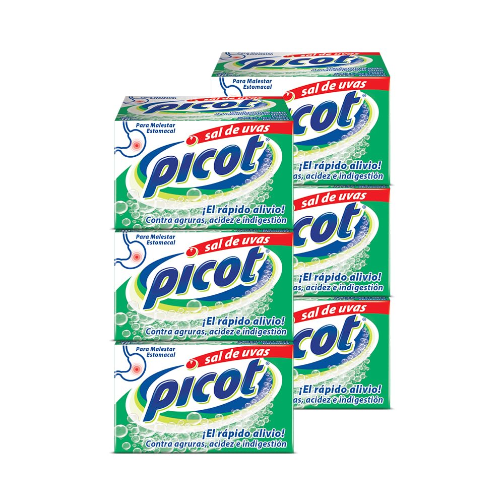 Picot Sal de Uvas Antiácido Polvo Efervescente, pack de 6 cajas con 10 sobres cada una