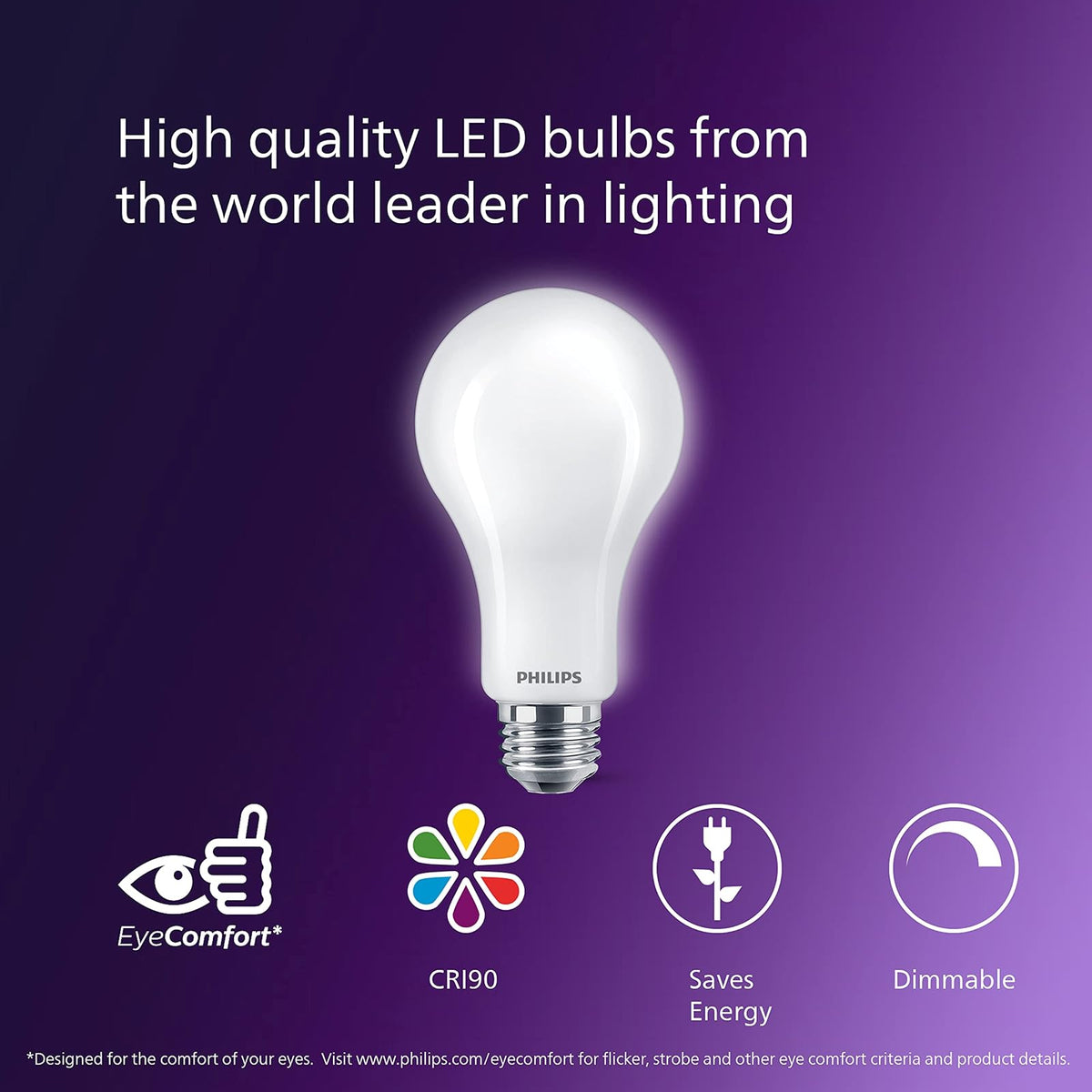 Philips LED White Dial Falker Frosted A19, tecnología de confort de ojos, 1100 lúmenes, blanco suave/blanco brillante/neutral blanco/blanco frío/luz de día (2700-5000K), 9W = 75W, T20 certificado