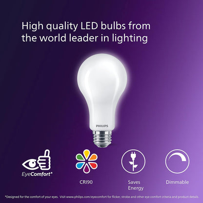 Philips LED White Dial Falker Frosted A19, tecnología de confort de ojos, 1100 lúmenes, blanco suave/blanco brillante/neutral blanco/blanco frío/luz de día (2700-5000K), 9W = 75W, T20 certificado