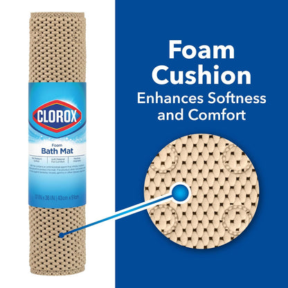 Duck Brand Clorox - Alfombrilla de baño Acolchada de Espuma para bañeras, Antideslizante con ventosas, 17 x 36 Pulgadas, Color Blanco