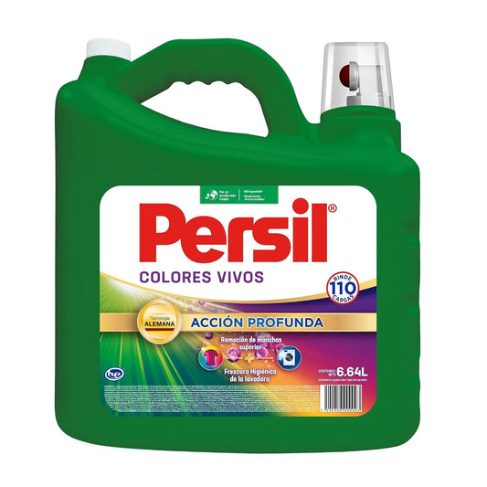 Persil - Detergente Gel Colores Vivos 6.64L Jabón Líquido para Ropa Acción Profunda (96 cargas), Remueve Manchas, Limpieza con Frescura Duradera, Tecnología Alemana