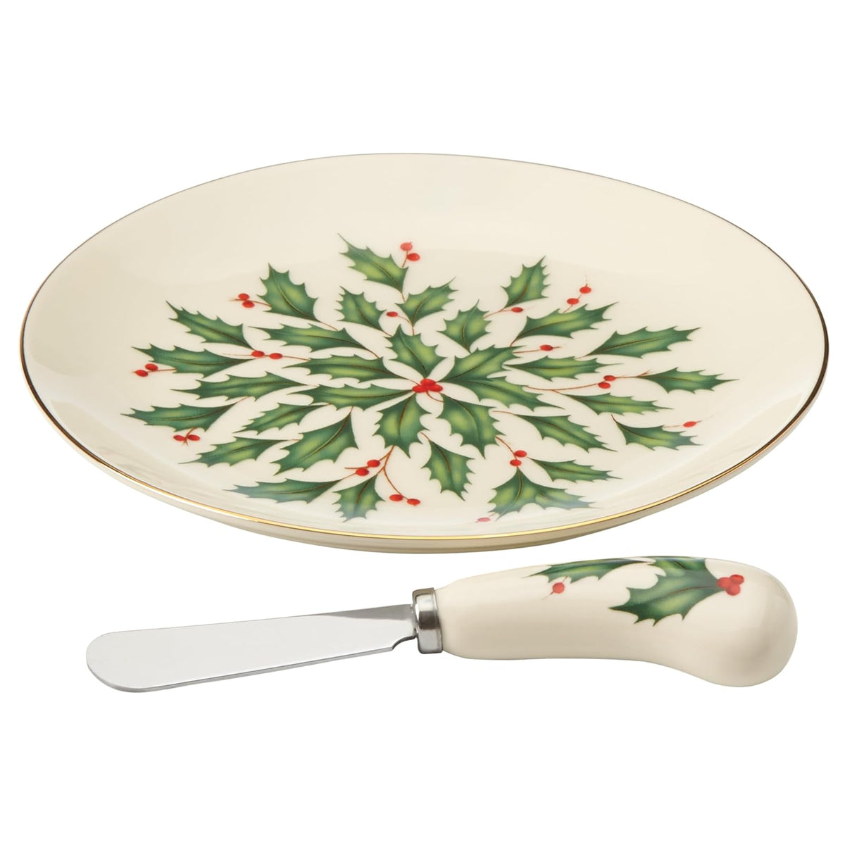 Lenox Holiday Pieza para Servir de Porcelana con Acentos Dorados - Plato de queso con cuchillo