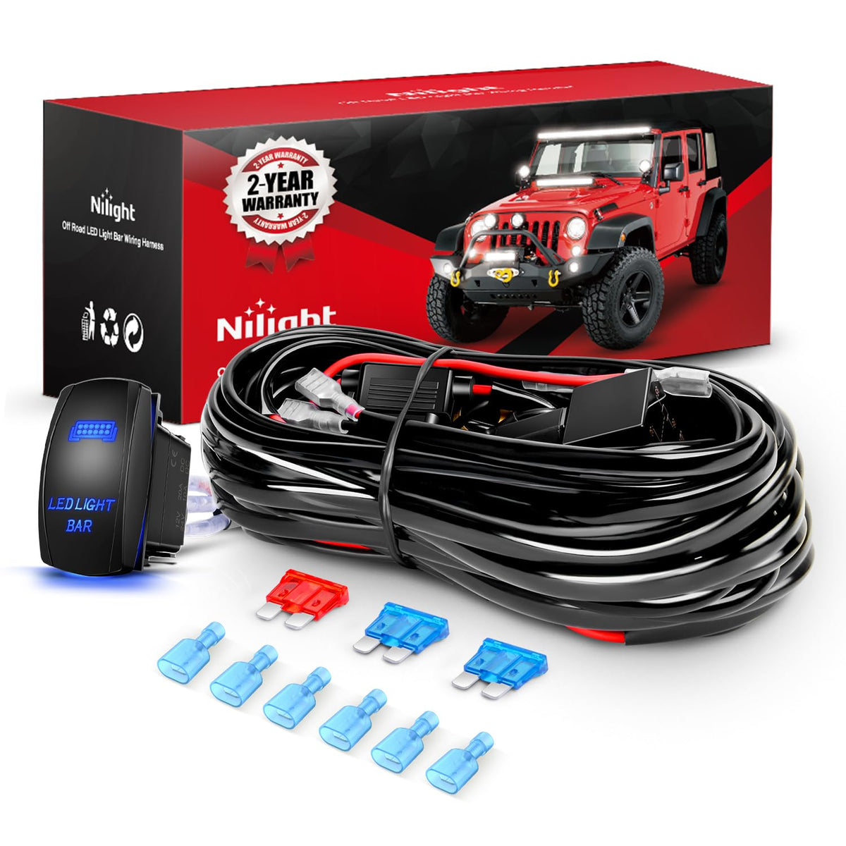 Nilight - Kit de arnés de cableado de barra de luz LED de 16 AWG, interruptor basculante de 5 pines, resistente al agua, para coches, barcos, camiones, 3 cables Bule - Arnés de cableado de 16 AWG - 3 cables