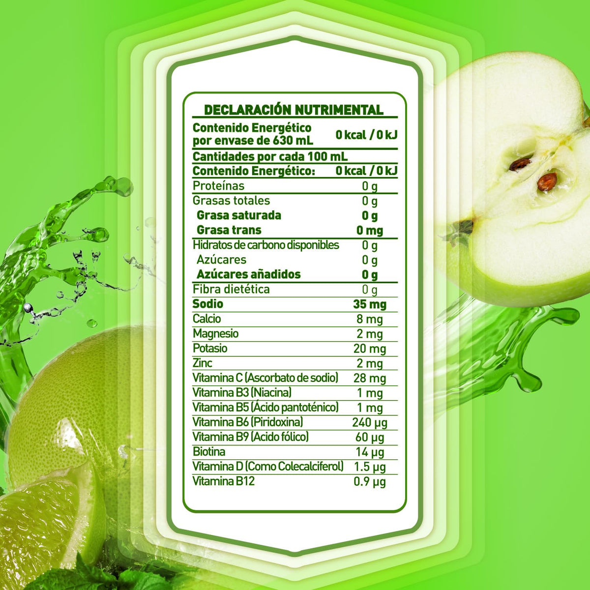 Suerox Vitamins Energy Sabor Manzana Verde-Limón con Electrolitos Sin Azúcar, Vitaminas B3, B5, B6, B9 y B12, Bebida Refrescante para Energía Diaria, 630 ml | 12-Pack