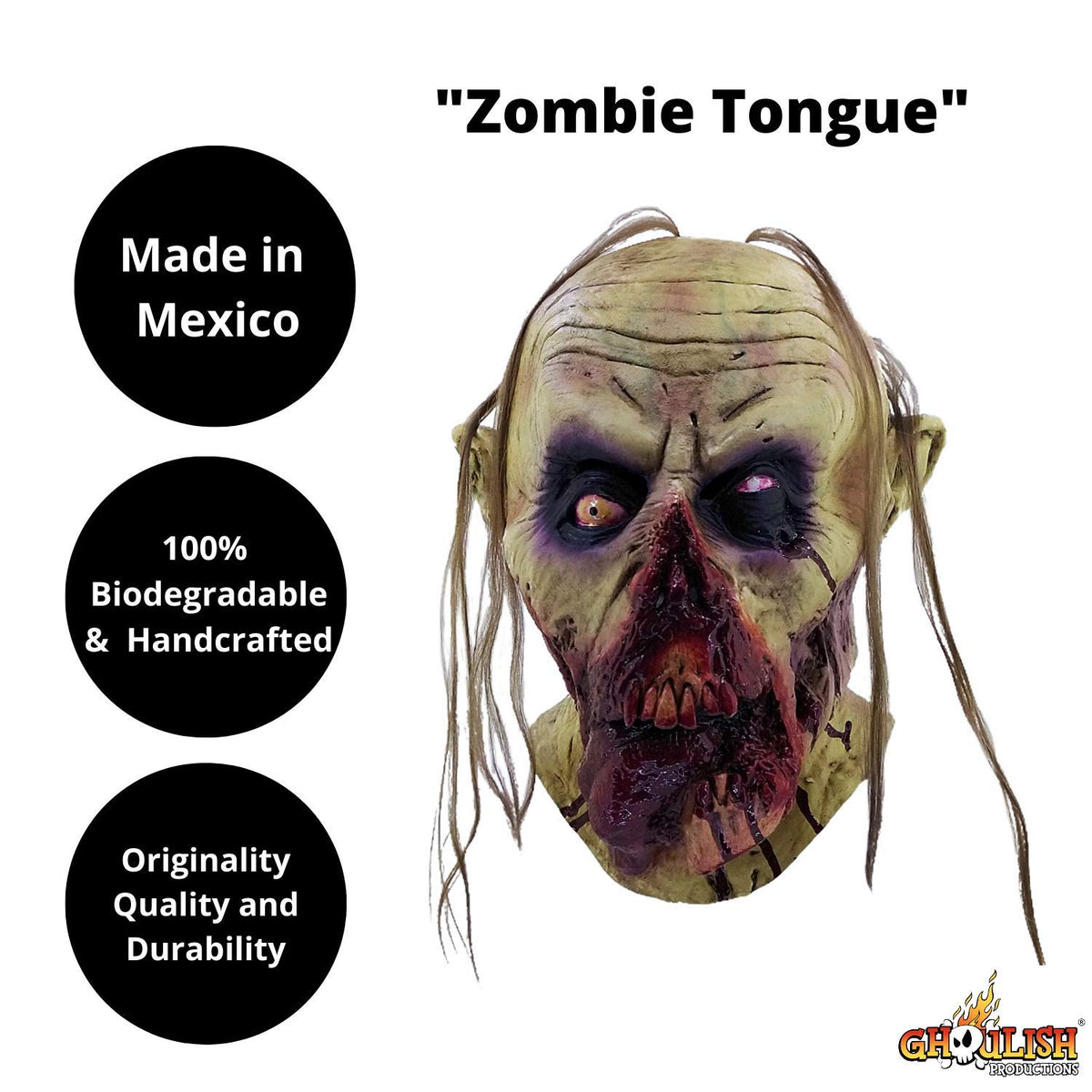 Zombie Tongue Mask, Máscara de Muerto Viviente Sangriento, Máscaras de Zombies Ideales para Halloween y Fiestas de Disfraces