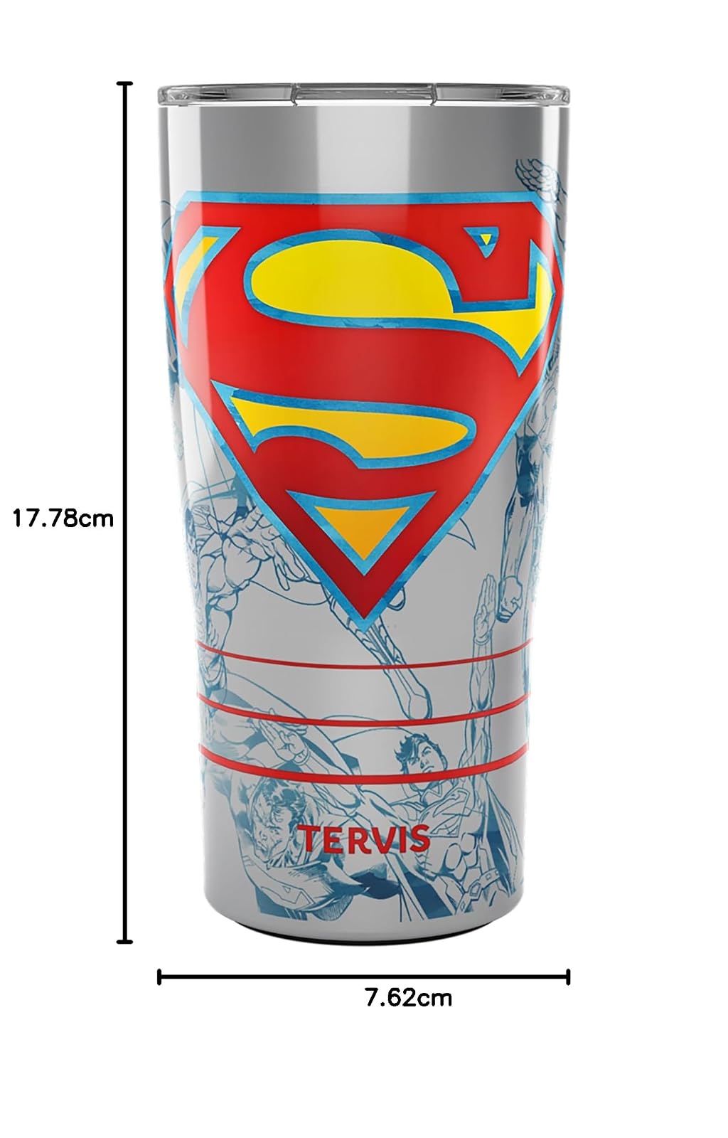 Tervis Traveler DC Comics Superman Lineage - Vaso de viaje con aislamiento de triple pared, mantiene las bebidas frías y calientes, 20 onzas, acero inoxidable